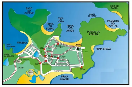 Mapa das praias de Arraial do Cabo